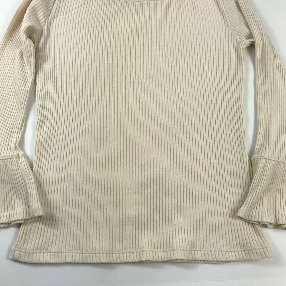 J.Crew Womens Blouse Stretch Top Ribbed Knit Ivory Flare Long Sleeve Shirt XS - Picture 2 of 12